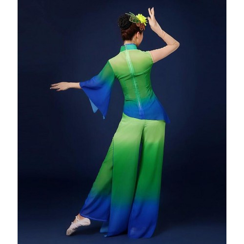 Green fan dance costume dance costumes dress chinese dance costumes folk dance costumes